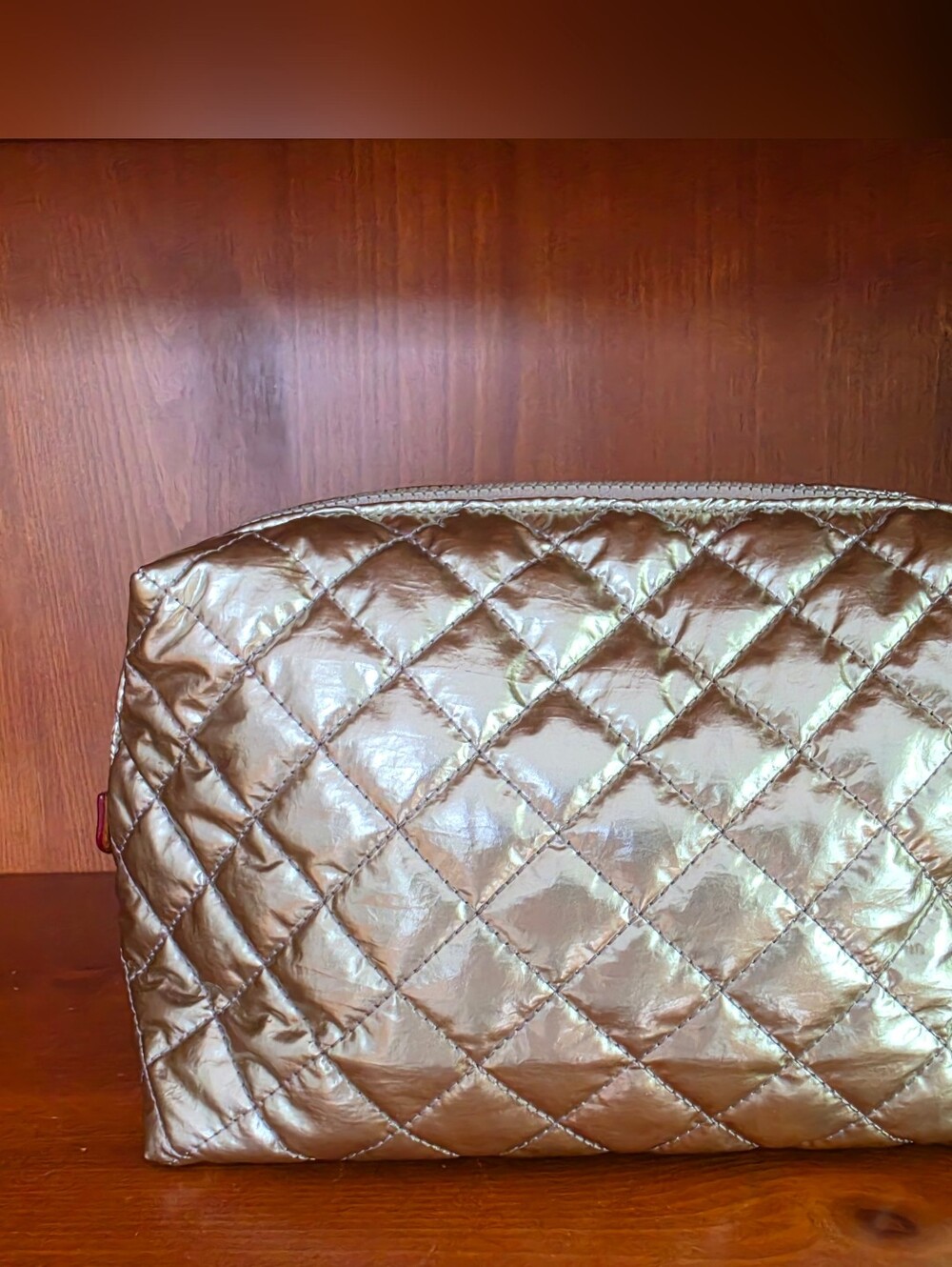 MZ Wallace Metallic Gold Quilted Medium Pouch Bag - Picture 2 of 9